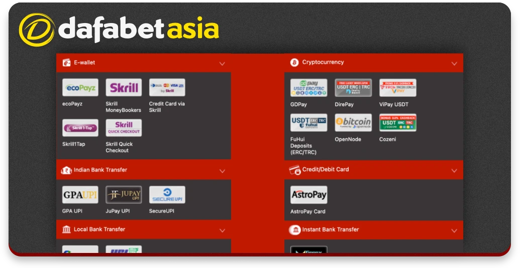 Dafabet Withdrawal and Deposit Options