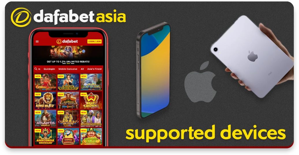 A few example iOS devices on which the Dafabet app can be installed